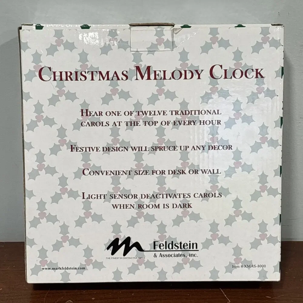 Feldstein & Assoc Musical Christmas Wreath Melody Wall Clock Carols Decor Tested